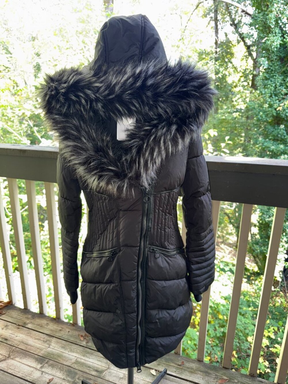 Noize Long Puffer Parka NWT Black Faux Fur Hood -30 Rated Vegan M